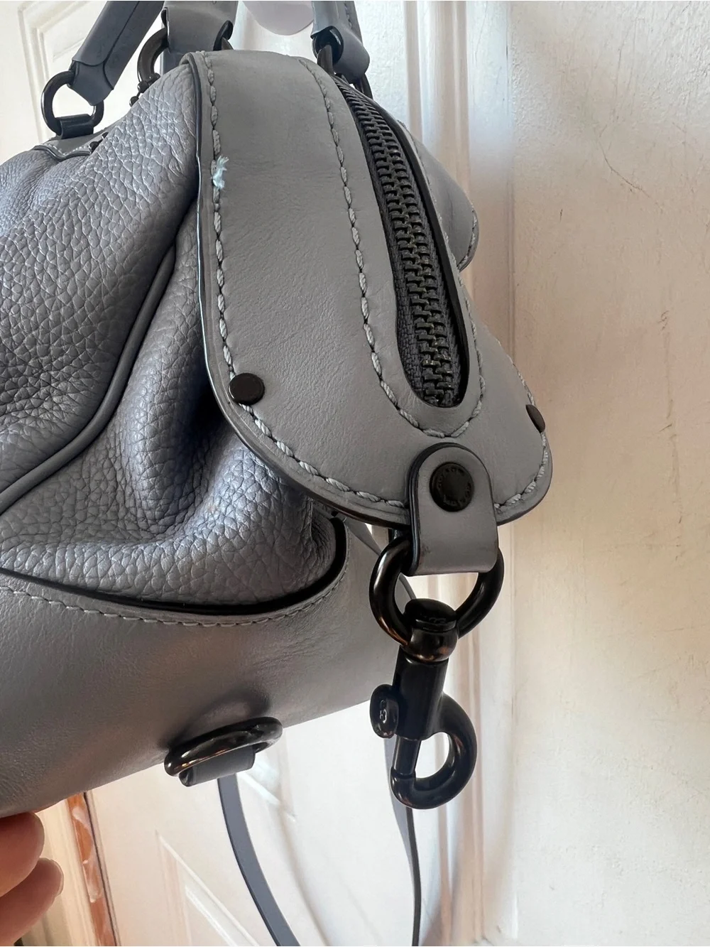 Coach Pebble Leather Lane Satchel Mist Blue